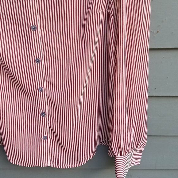 Modcloth Rust Tan Pinstripe Sheer Button Down Shirt Size Medium - Picture 7 of 10